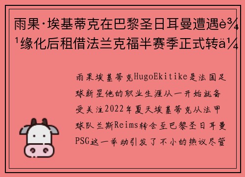 雨果·埃基蒂克在巴黎圣日耳曼遭遇边缘化后租借法兰克福半赛季正式转会
